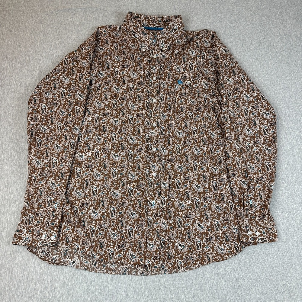 Cinch Mens Long Sleeve Button Down Shirt Paisley Brown Size XXL
